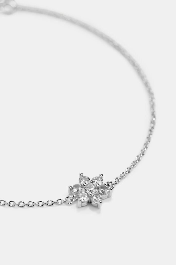 Bracelet with a zirconia flower, sterling silver, SILVER, detail image number 1