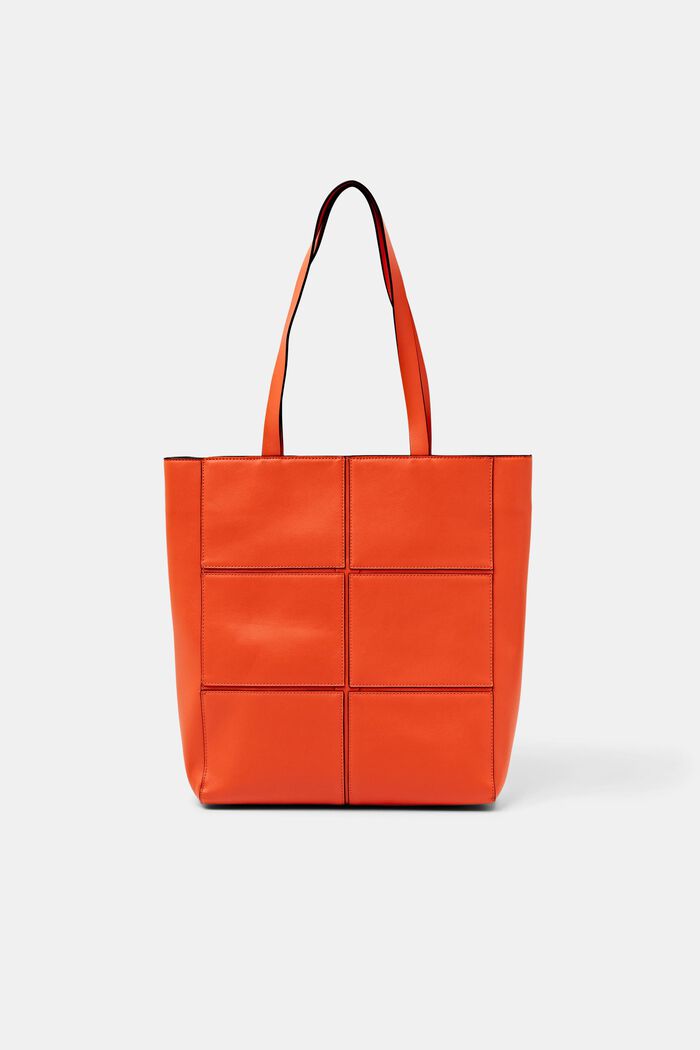 Faux Leather Tote Bag, BRIGHT ORANGE, detail image number 0