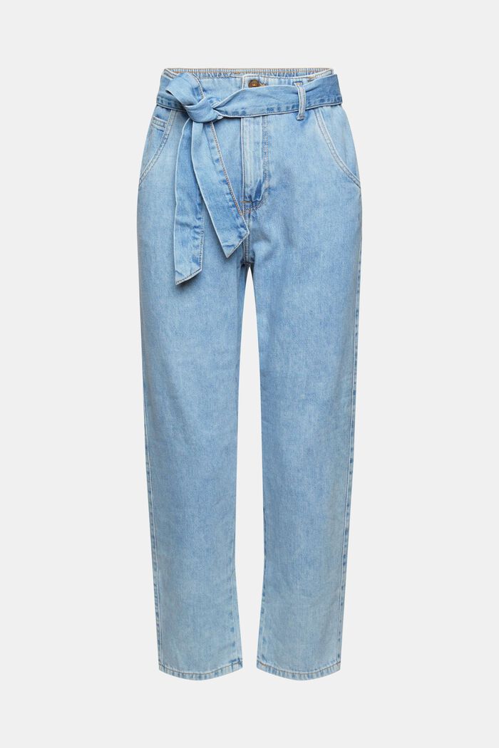 Linen blend: jeans in a paper bag style, BLUE MEDIUM WASHED, detail image number 2