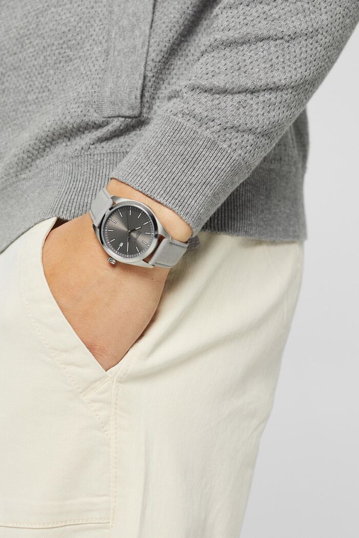 Vegan: stainless steel watch with a date display, GREY, detail image number 2
