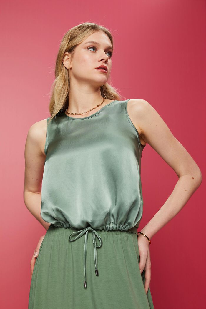Recycled: mixed fabric satin top, PALE KHAKI, detail image number 4