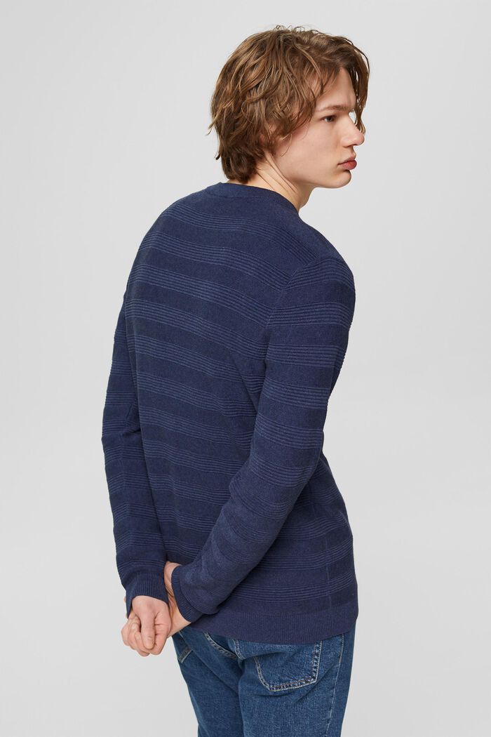 Organic cotton jumper with ribbed stripes, DARK BLUE, detail image number 3