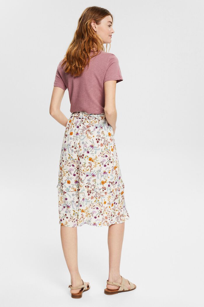 Floral patterned midi skirt with a frilled edge, CREAM BEIGE, detail image number 3