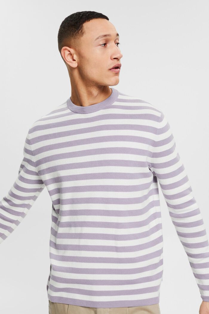 Striped jumper made of organic cotton, MAUVE, detail image number 0