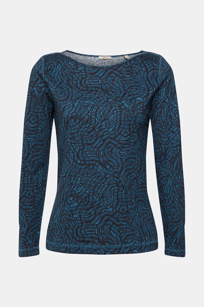 Boat neck long-sleeved top with pattern, DARK TURQUOISE, detail image number 5