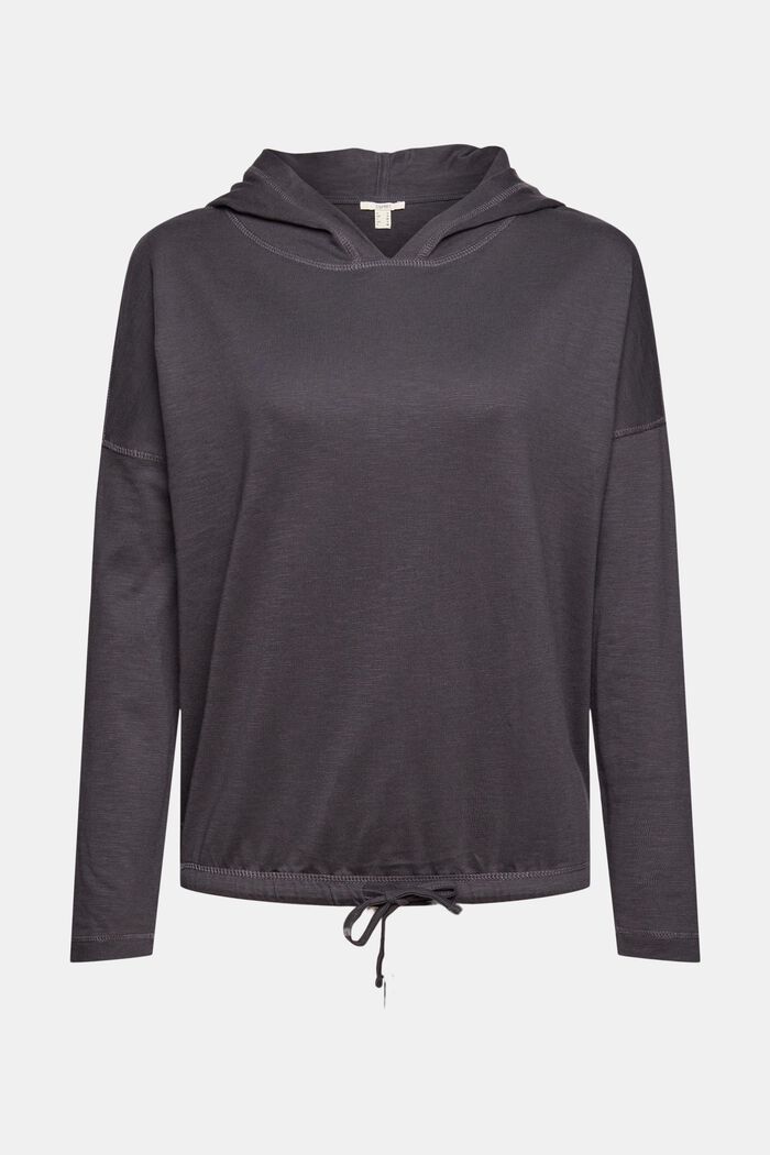 Lightweight, hooded long sleeve top, organic cotton, ANTHRACITE, detail image number 9
