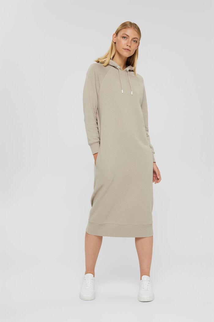 Hooded sweatshirt dress made of 100% cotton, LIGHT TAUPE, detail image number 0