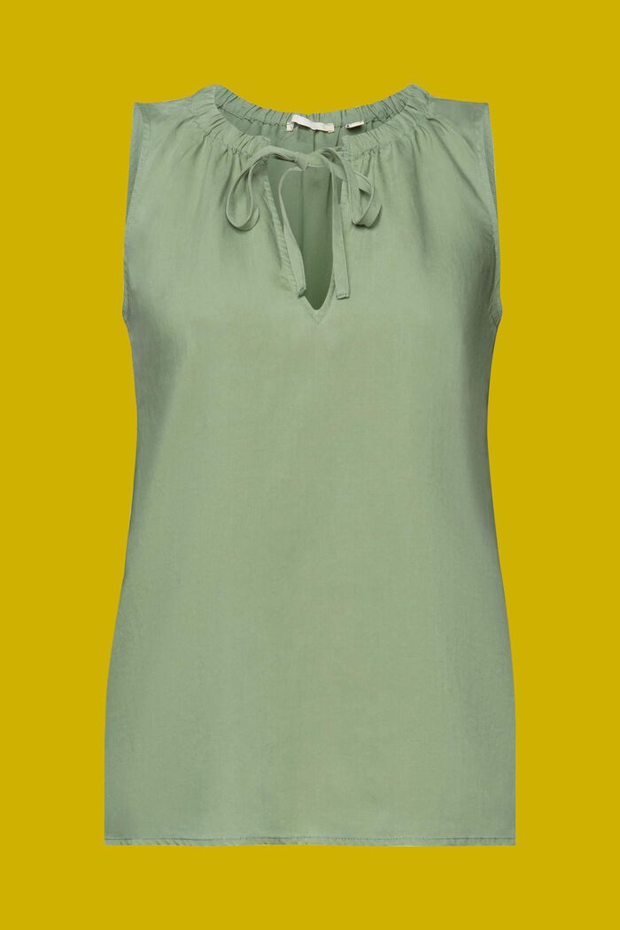 Sleeveless blouse with elastic collar, PALE KHAKI, detail image number 5