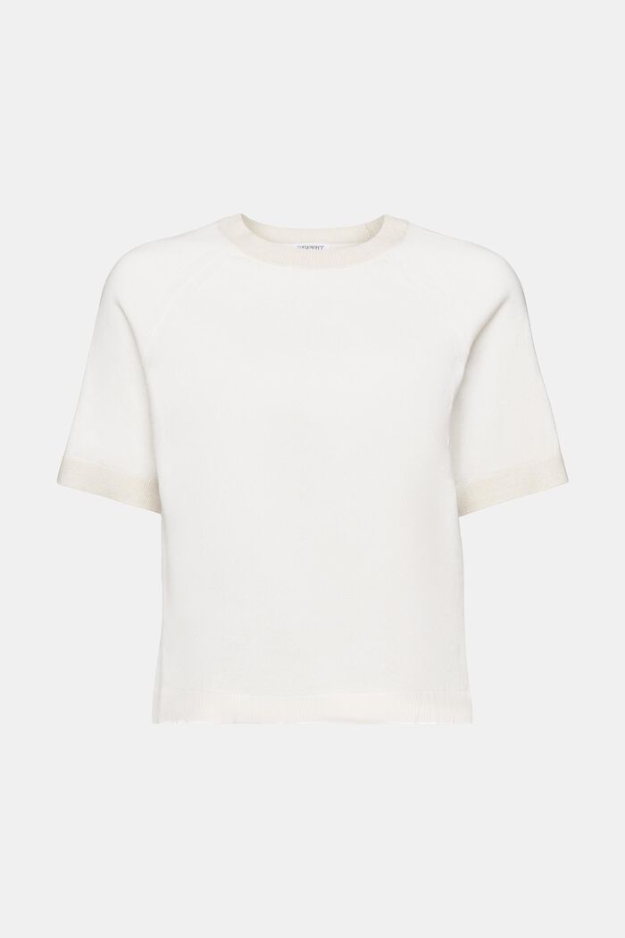 Two-Tone Short-Sleeve Sweater, OFF WHITE, detail image number 6