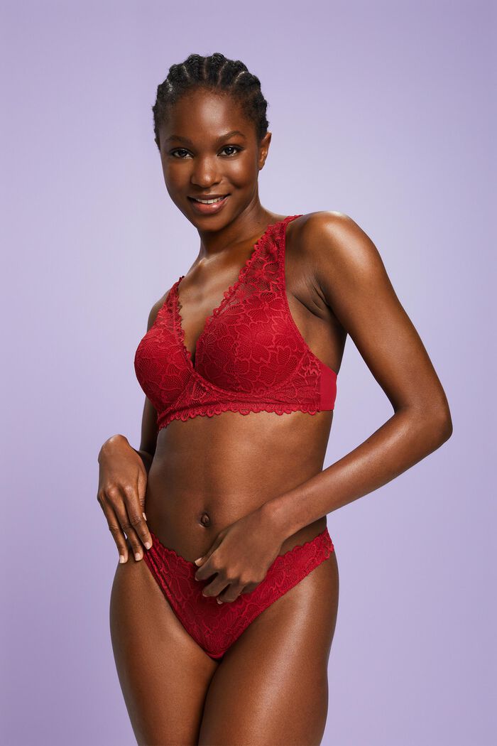 Wireless Push-Up Lace Bra, RED, detail image number 0