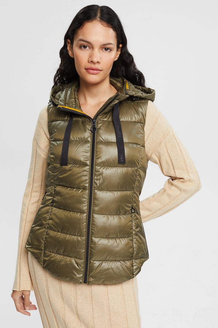 Quilted body warmer with detachable hood, DARK KHAKI, detail image number 0