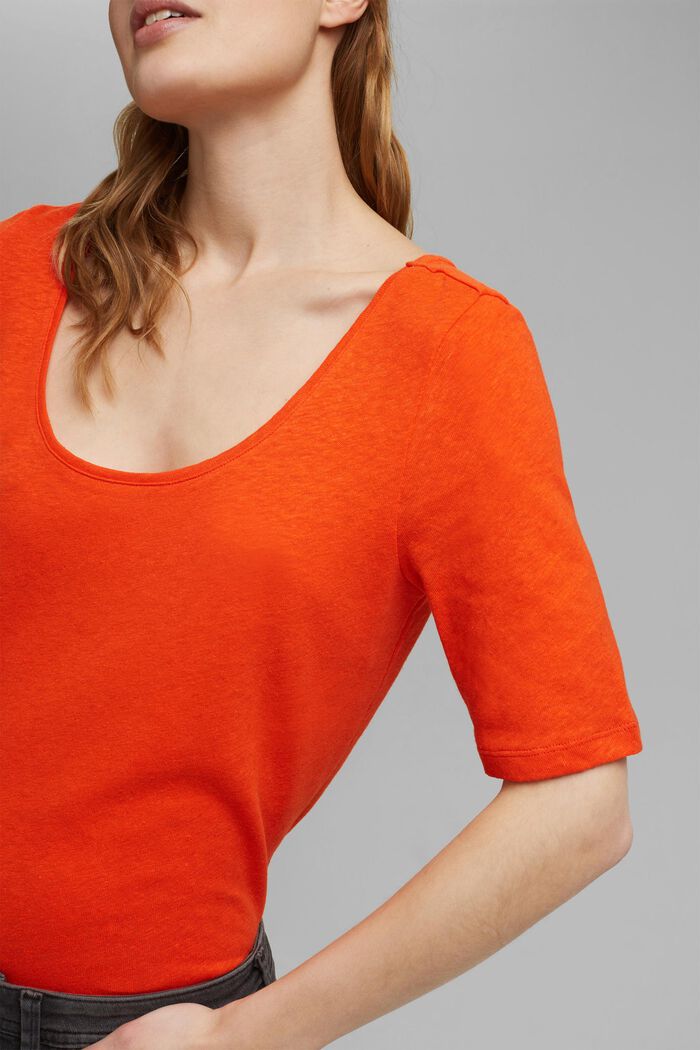 Linen blend: basic T-shirt, ORANGE RED, detail image number 2