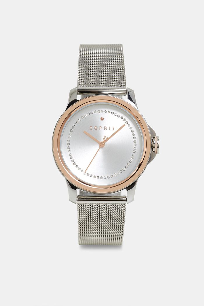 Stainless-steel watch with zirconia and a mesh strap, SILVER, detail image number 0