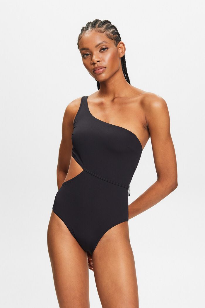 One-Shoulder Cutout Swimsuit, BLACK, detail image number 4