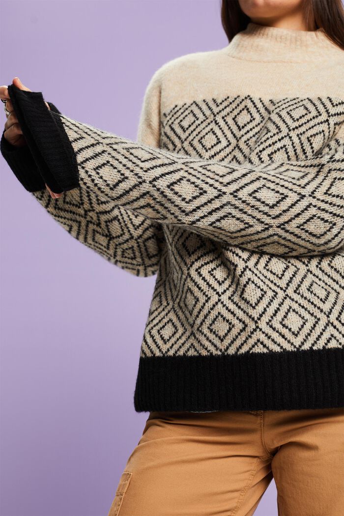 Wool Blend Jacquard Sweater, BLACK, detail image number 3