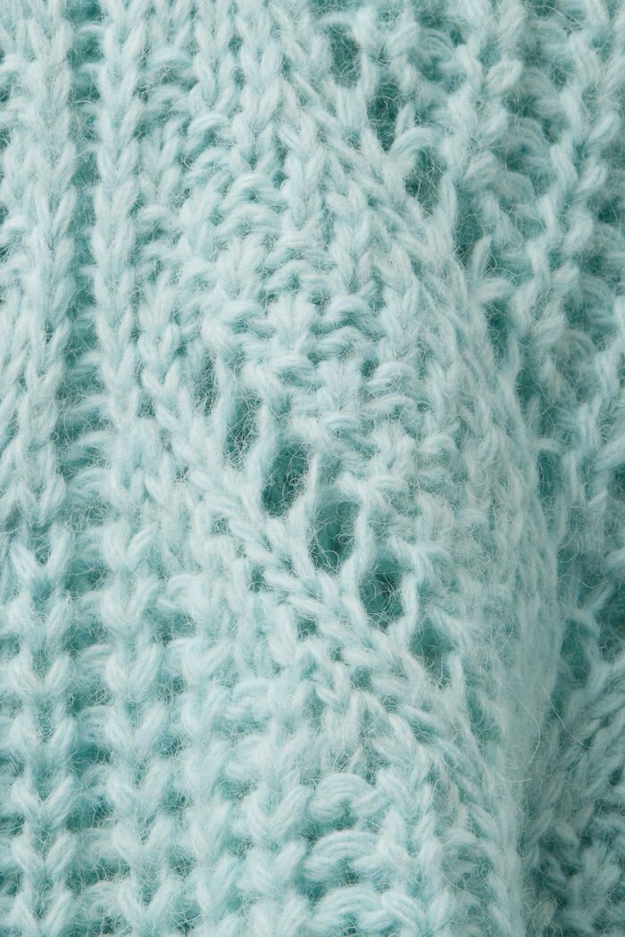 Open Knit Wool-Blend Sweater, LIGHT AQUA GREEN, detail image number 5