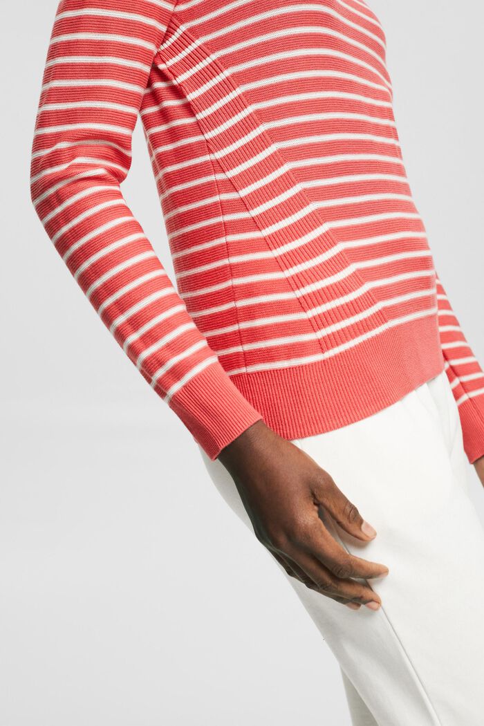 Jumper with stripes, 100% cotton, CORAL, detail image number 2