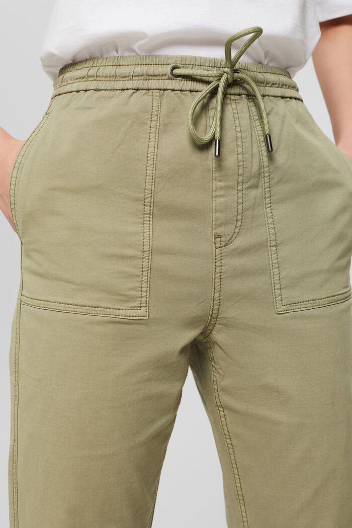 Stretch trousers with an elasticated waistband, organic cotton, LIGHT KHAKI, detail image number 2