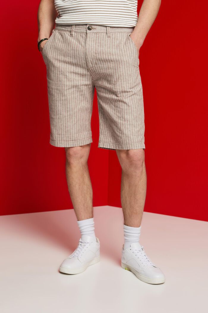 Striped chino shorts, cotton-linen blend, BEIGE, detail image number 0