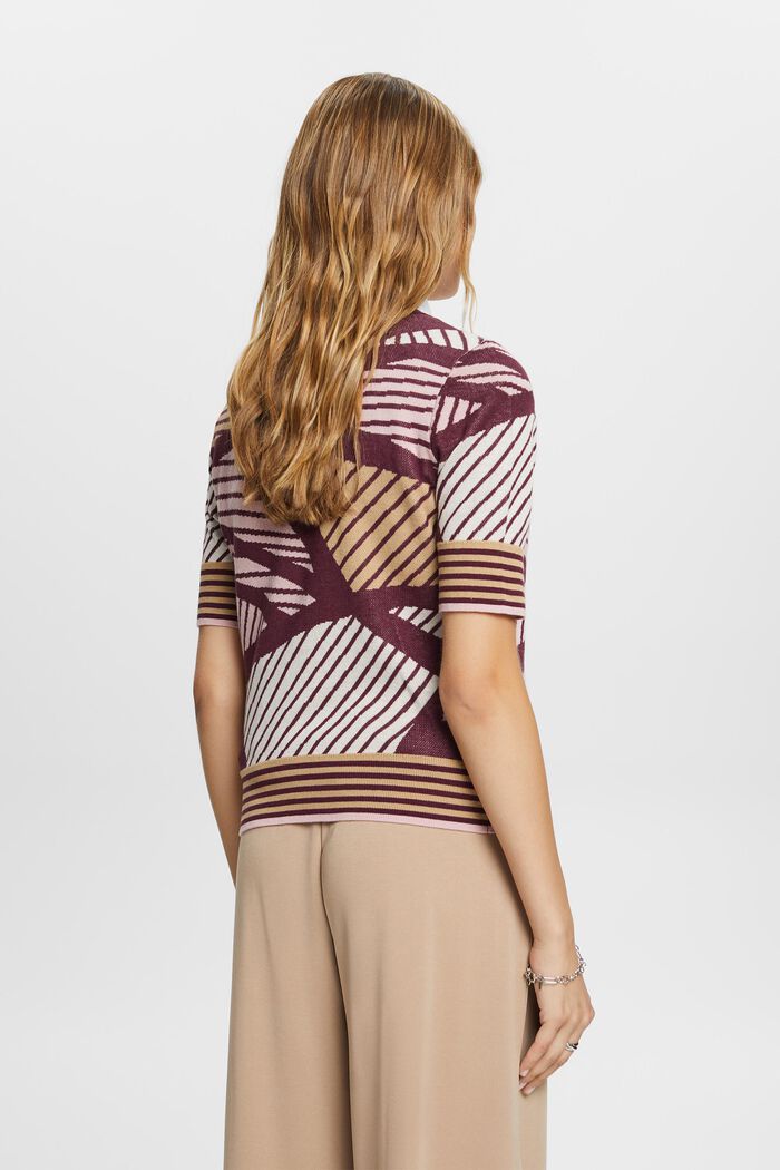 Short-sleeved jacquard jumper, organic cotton, AUBERGINE, detail image number 3