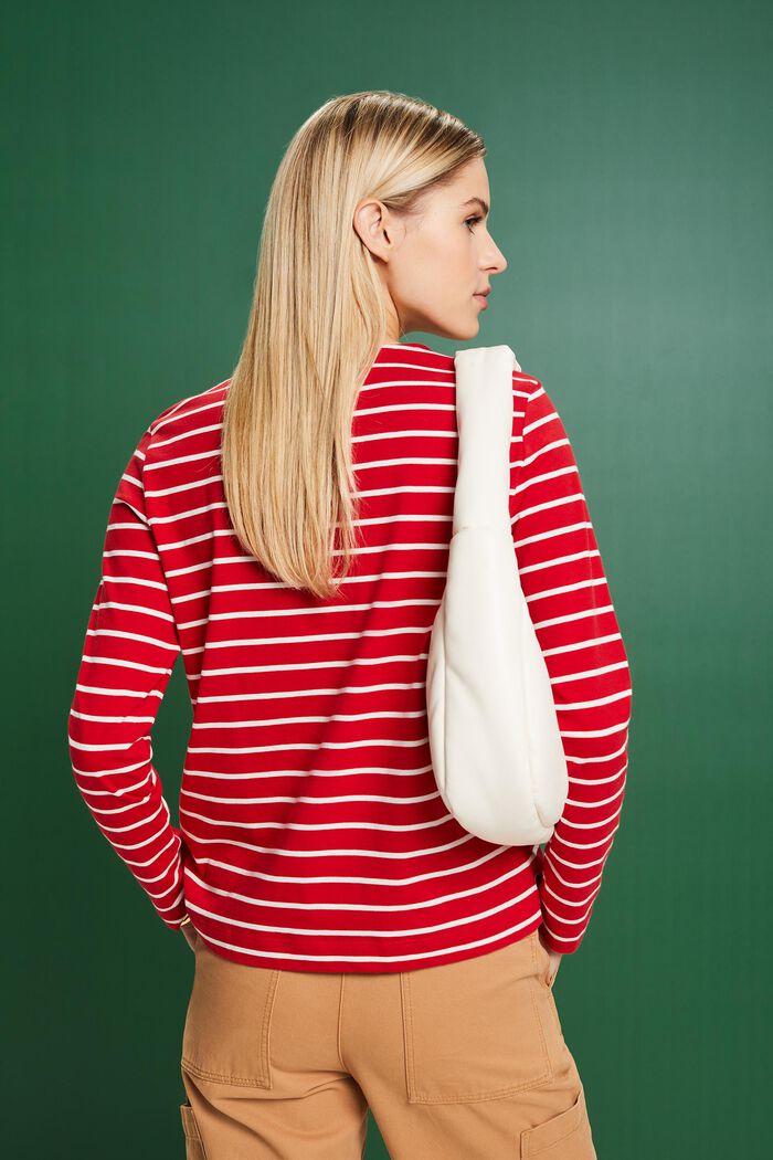 Striped Long Sleeve Top, DARK RED, detail image number 2