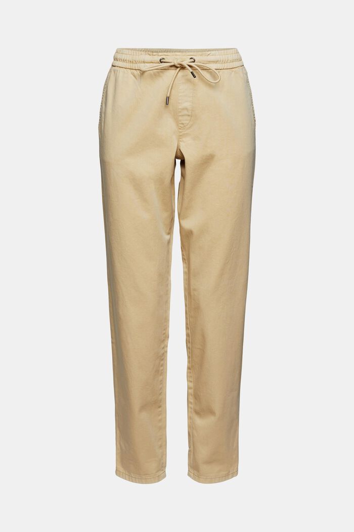 Trousers with a drawstring waistband made of pima cotton, SAND, overview
