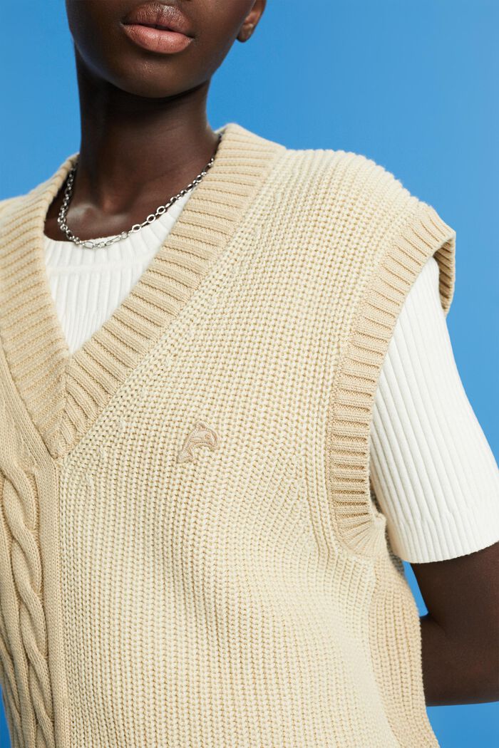 Mixed pattern chunky knit slipover, BEIGE, detail image number 2