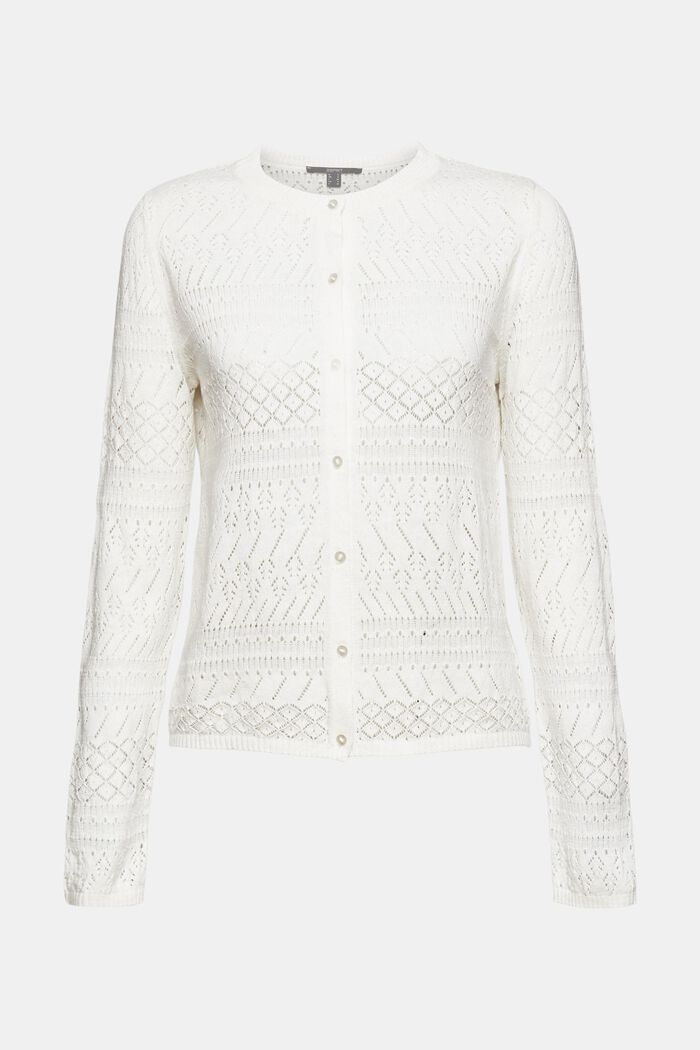 Made of blended linen: crocheted lace cardigan, OFF WHITE, overview