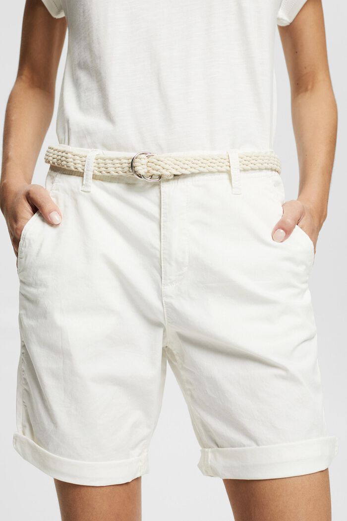 Shorts with a woven belt, WHITE, detail image number 2