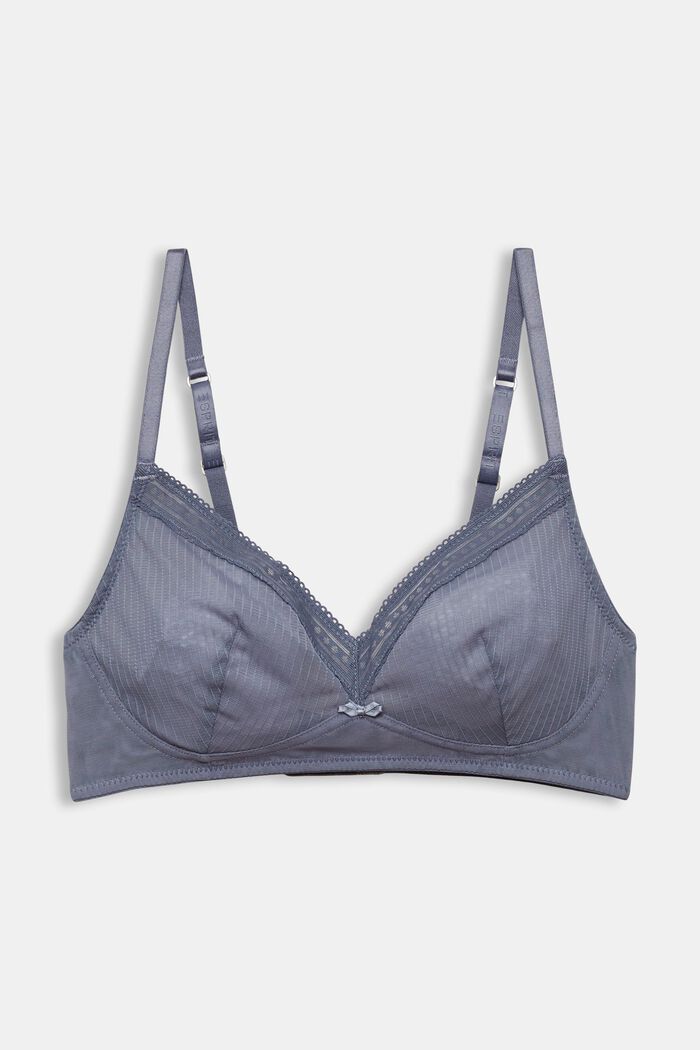 Unpadded, non-wired bra with lace, GREY BLUE, overview