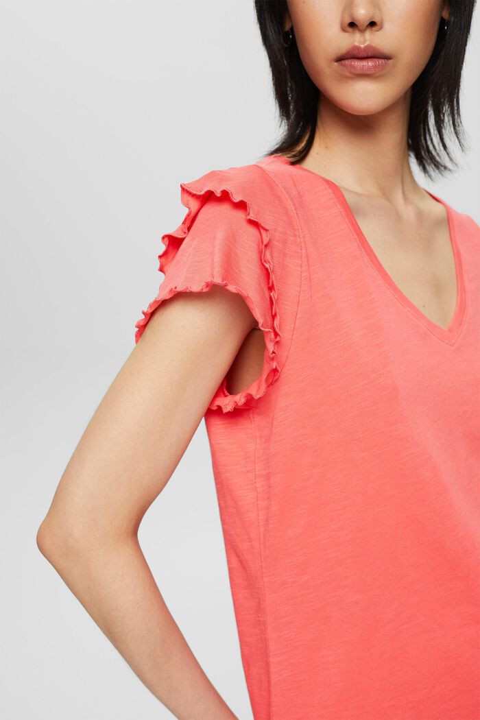 T-shirt with flounce sleeves, CORAL RED, detail image number 2