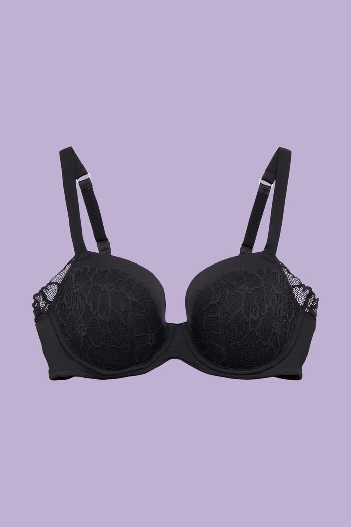 Padded Underwire Lace Bra, BLACK, detail image number 1