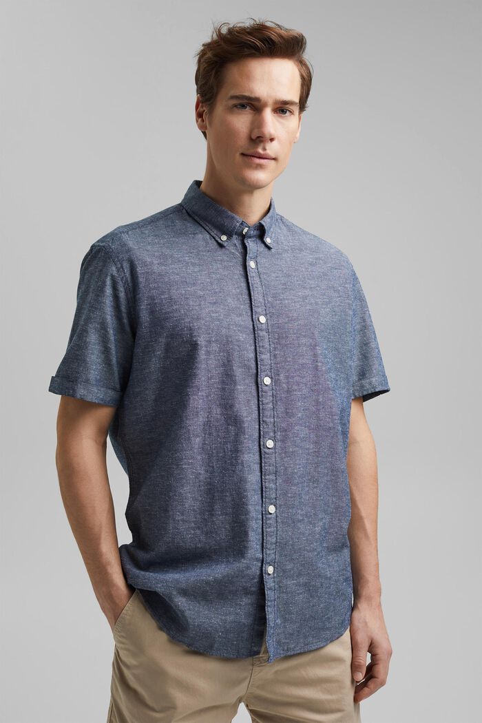 Linen/organic cotton: short-sleeved shirt, NAVY, detail image number 0