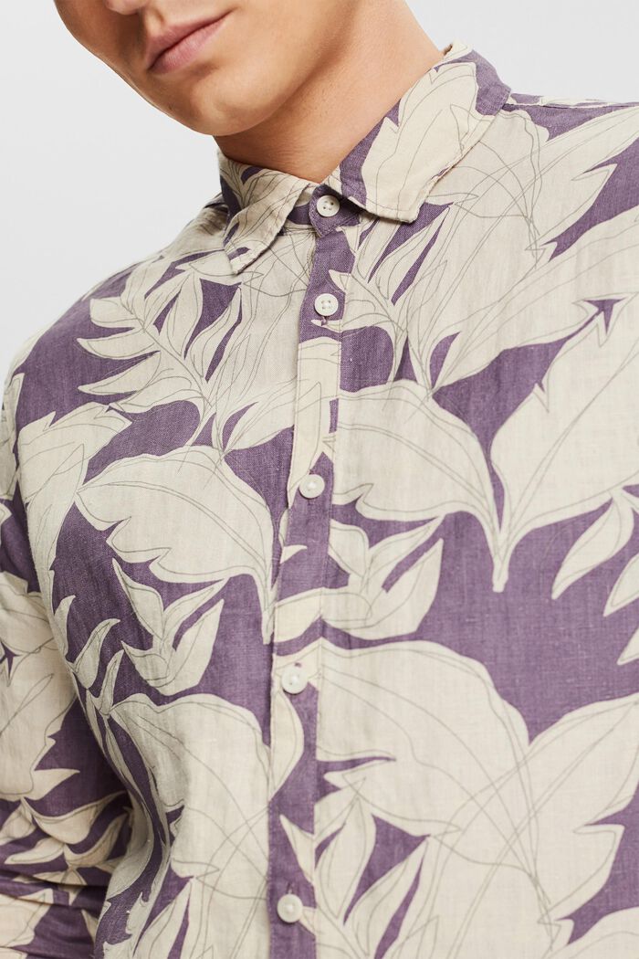 Patterned shirt made of 100% linen, DARK MAUVE, detail image number 2