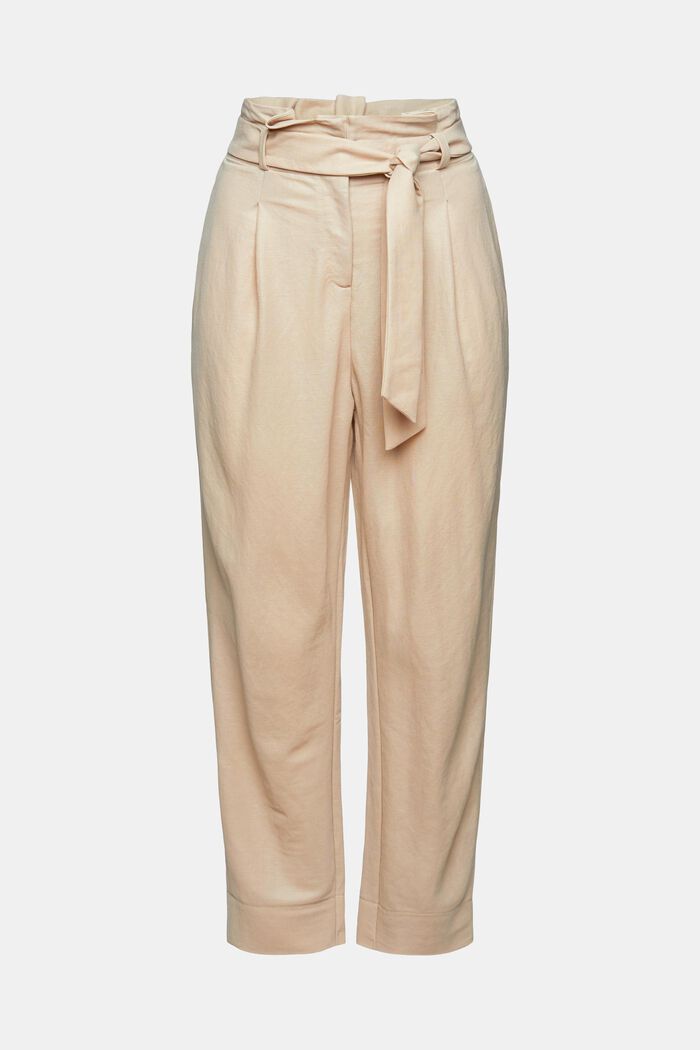 Trousers with a tie-around belt, LENZING™ ECOVERO™, LIGHT TAUPE, overview