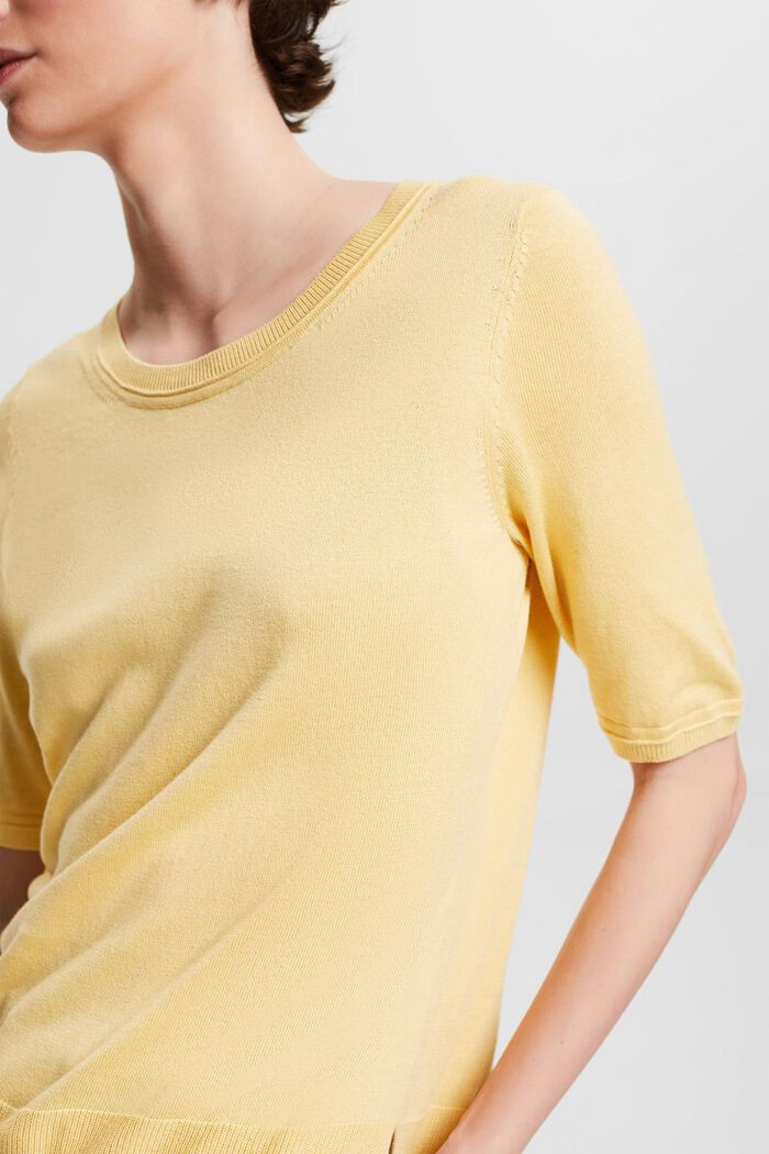 Short sleeve jumper, organic cotton blend, DUSTY YELLOW, detail image number 3