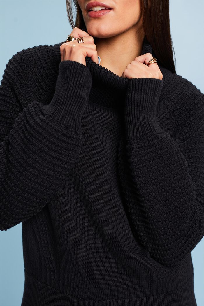 Cotton Turtleneck Sweater, BLACK, detail image number 1