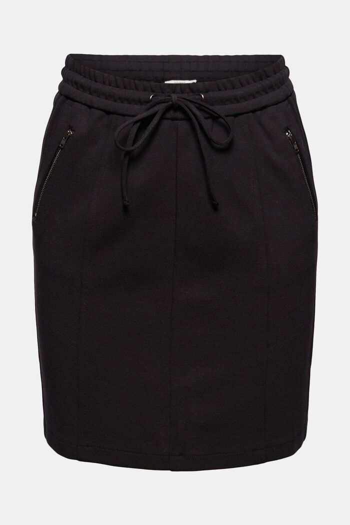 Jersey skirt with elasticated waistband and zips, BLACK, overview