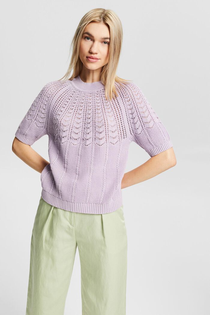 Short-sleeved jumper in 100% cotton, LILAC, detail image number 0