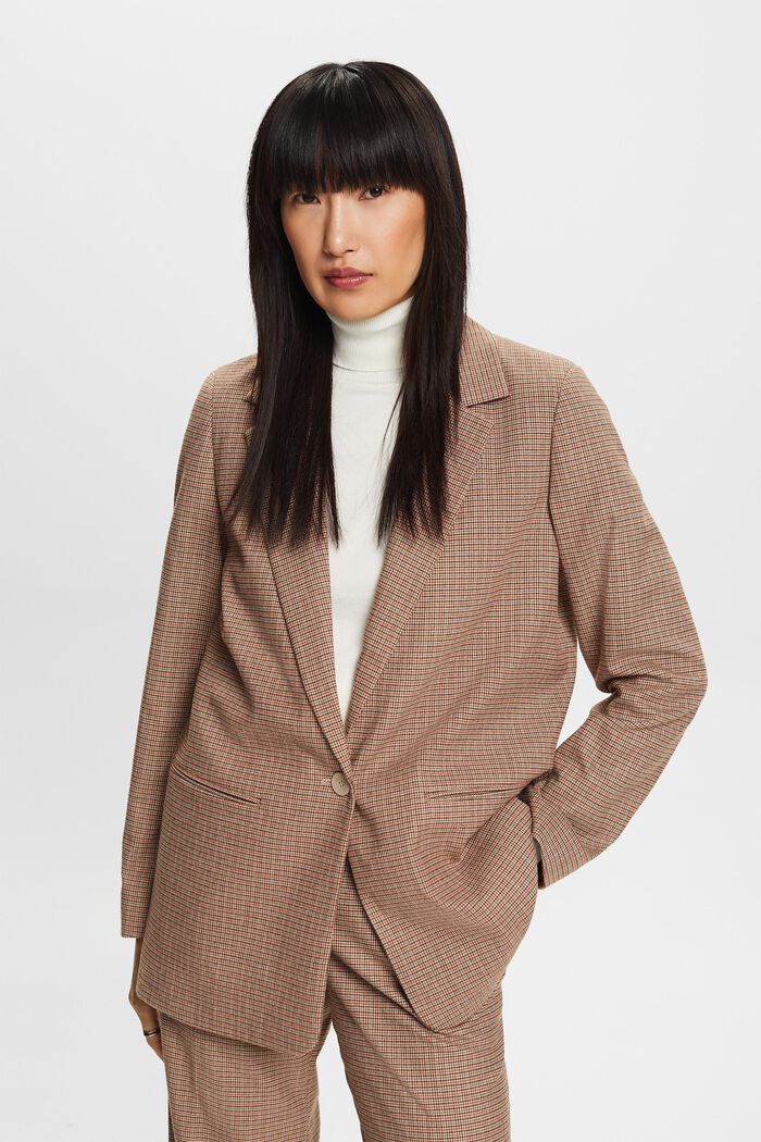Checked single-button blazer, CARAMEL, detail image number 0