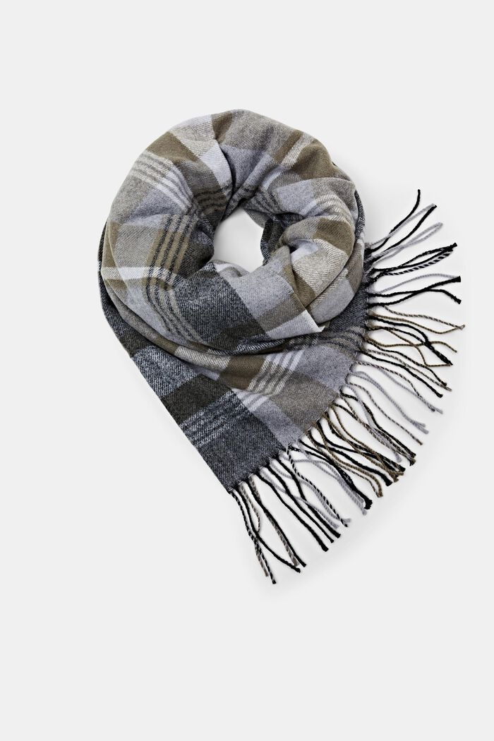 Checked Scarf, Cotton Blend, MEDIUM GREY, detail image number 0