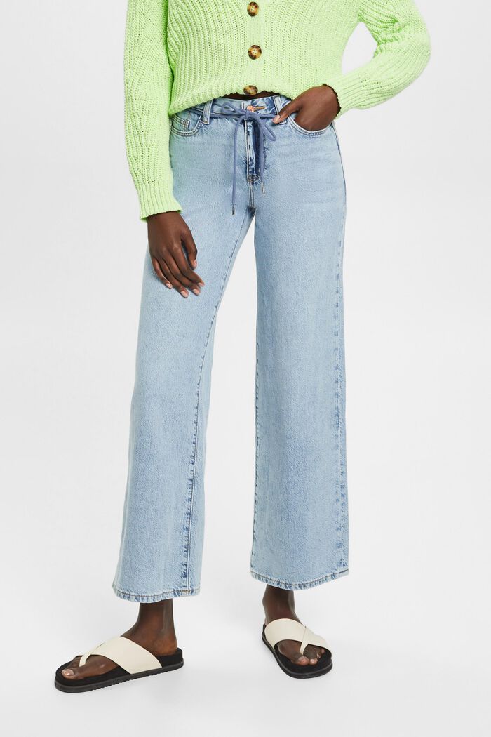High-rise wide leg jeans with shoe lace belt, BLUE LIGHT WASHED, detail image number 0
