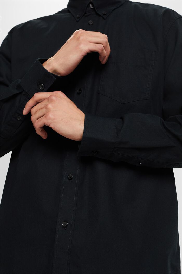 Poplin button-down shirt, 100% cotton, BLACK, detail image number 2