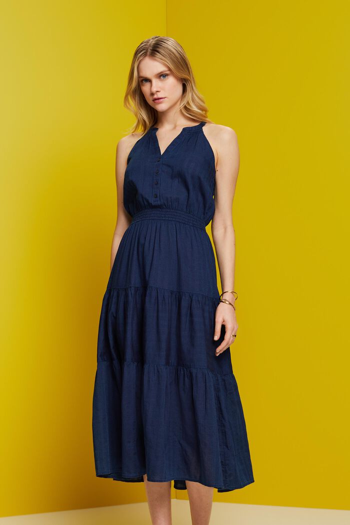 Tiered Cotton Midi Dress, NAVY, detail image number 0