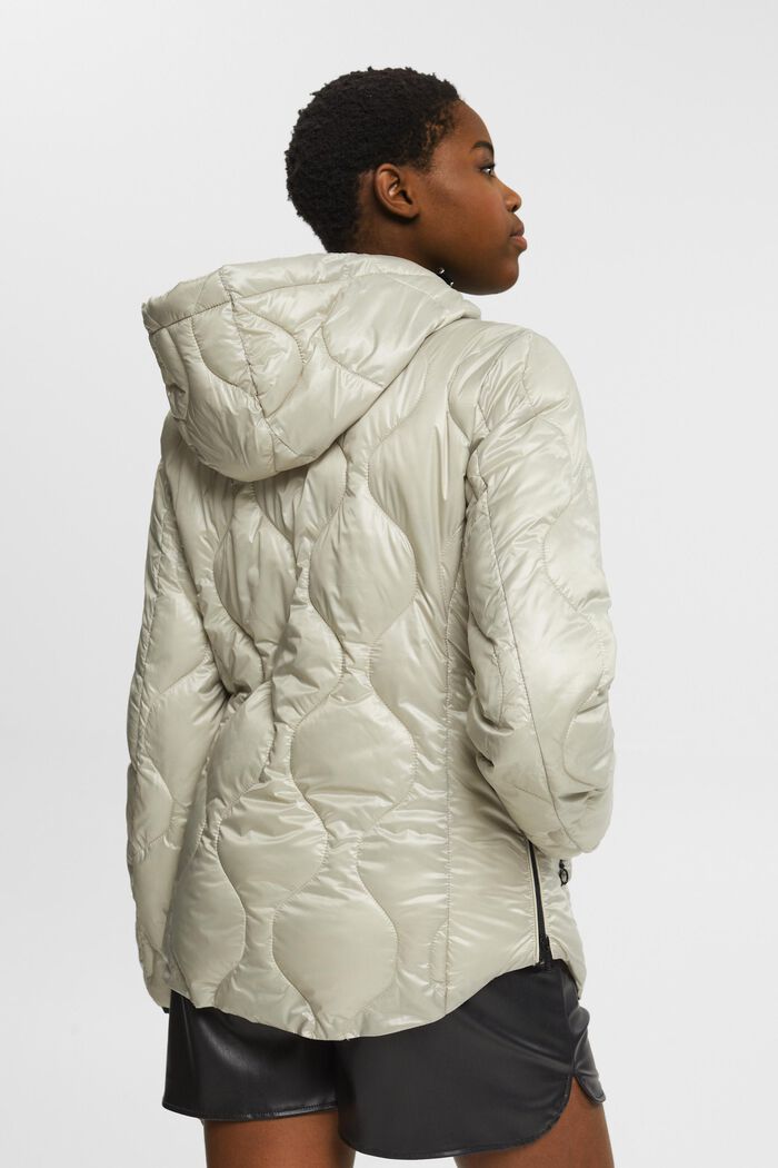 Quilted puffer jacket with a hood, DUSTY GREEN, detail image number 3