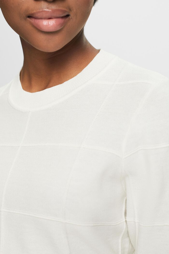 Textured Tonal Grid Sweater, OFF WHITE, detail image number 3