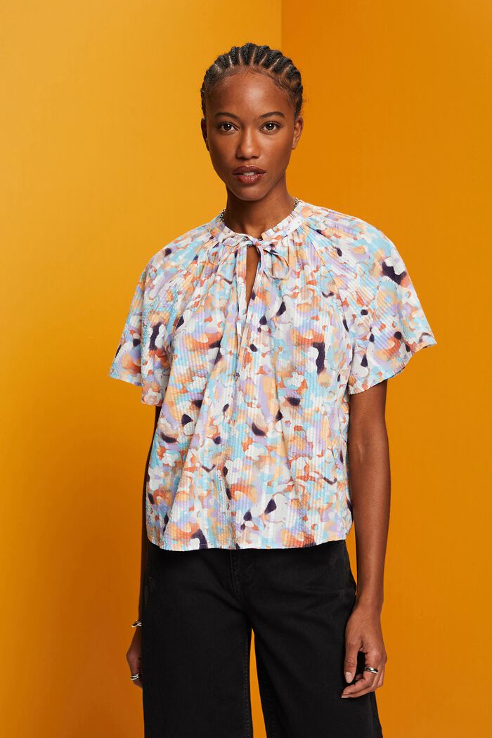 Patterne cotton blouse, PURPLE, detail image number 4