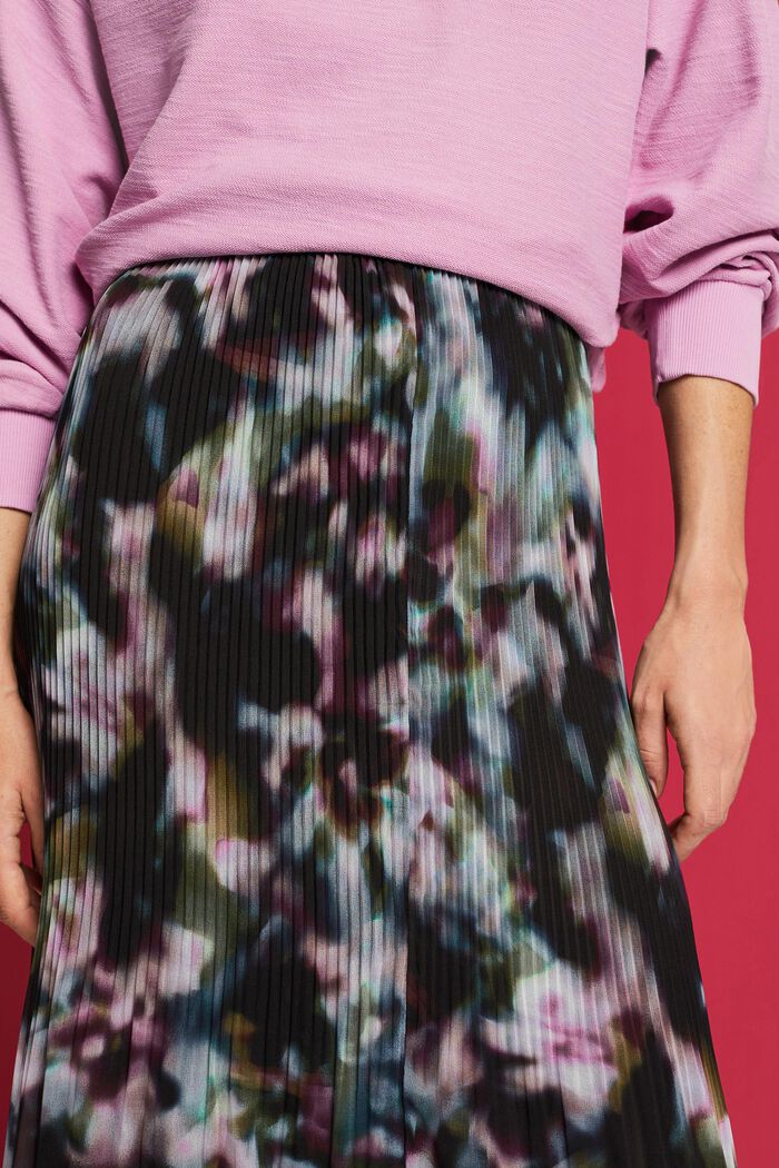 Pleated Printed Chiffon Midi Skirt, BLACK, detail image number 2