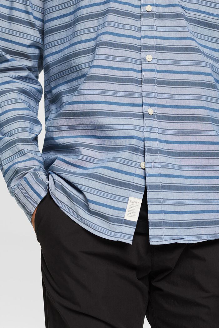 Striped shirt in blended linen, BLUE, detail image number 2