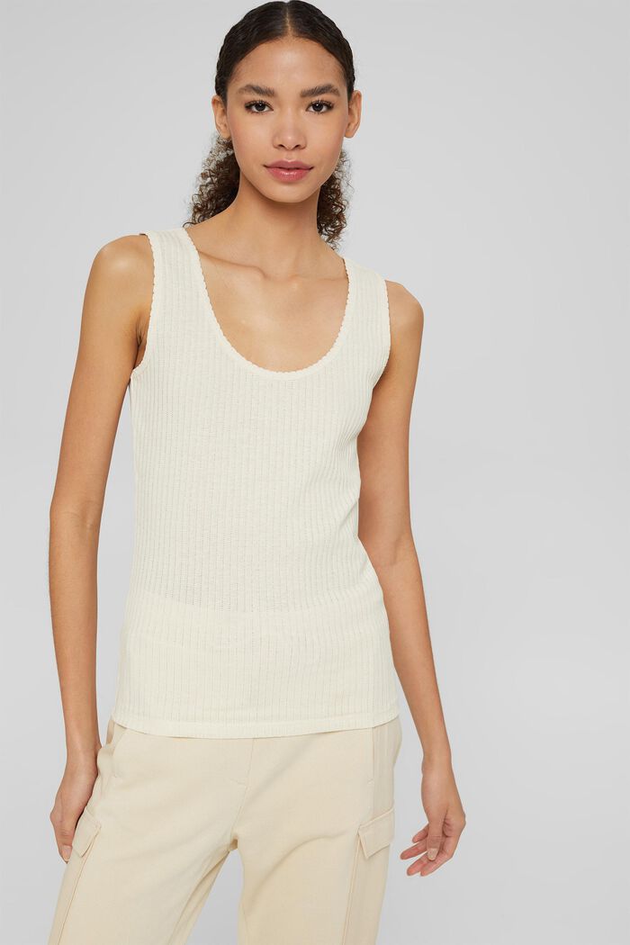 Ribbed sleeveless top made of recycled material, OFF WHITE, detail image number 0